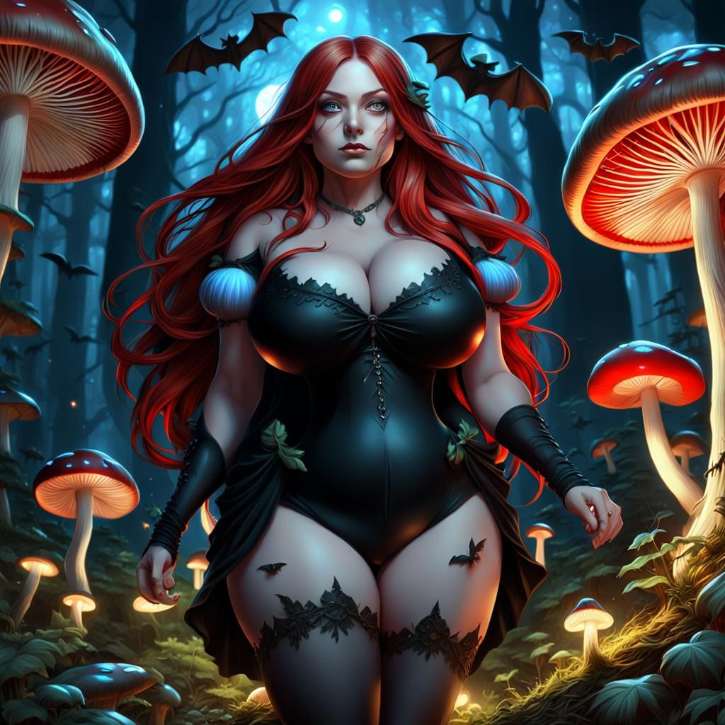 Mushroom Woman in Magic Forest, Dark Fantasy Art