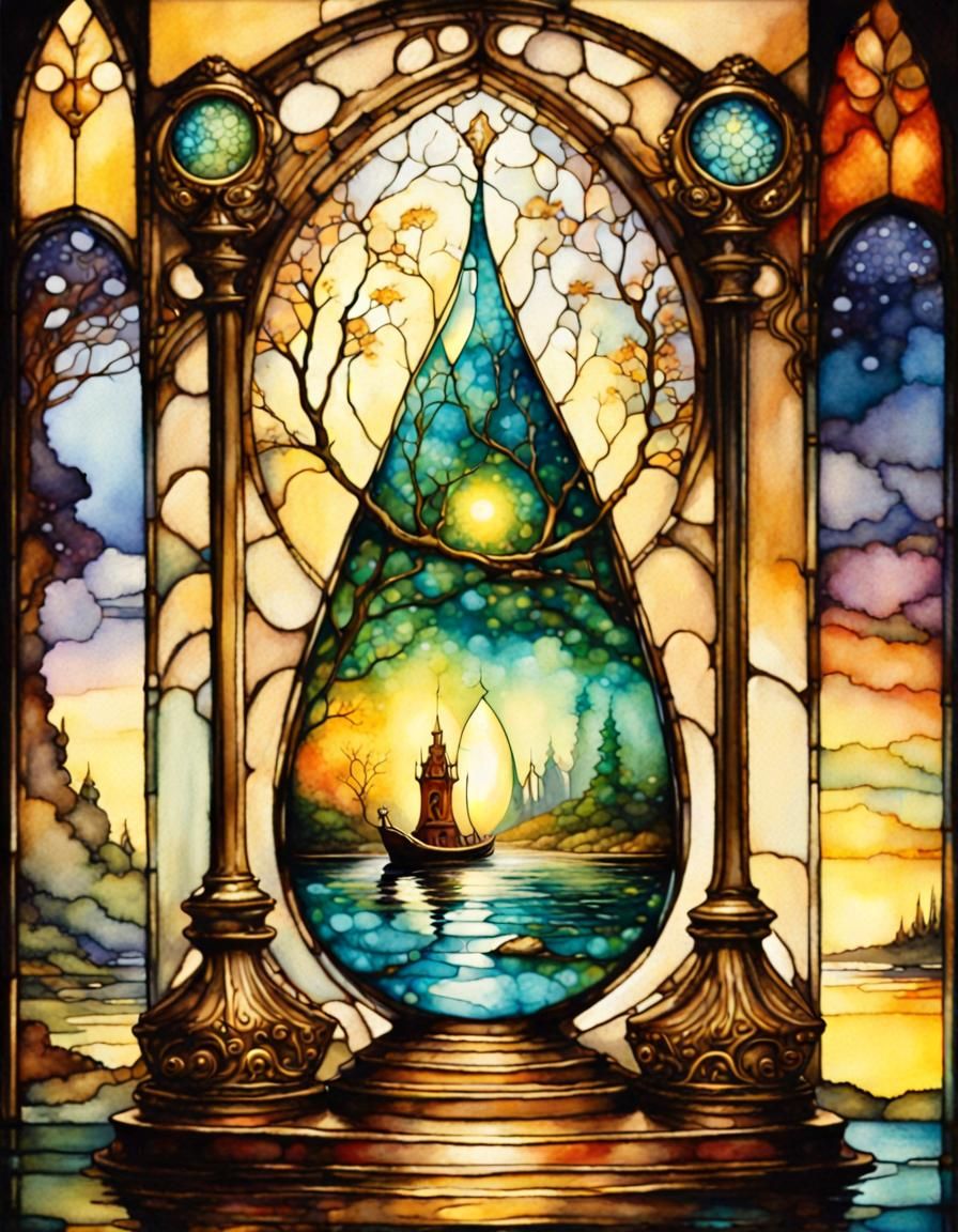 Dreamscape Teardrop in Watercolor Alcohol Ink Style