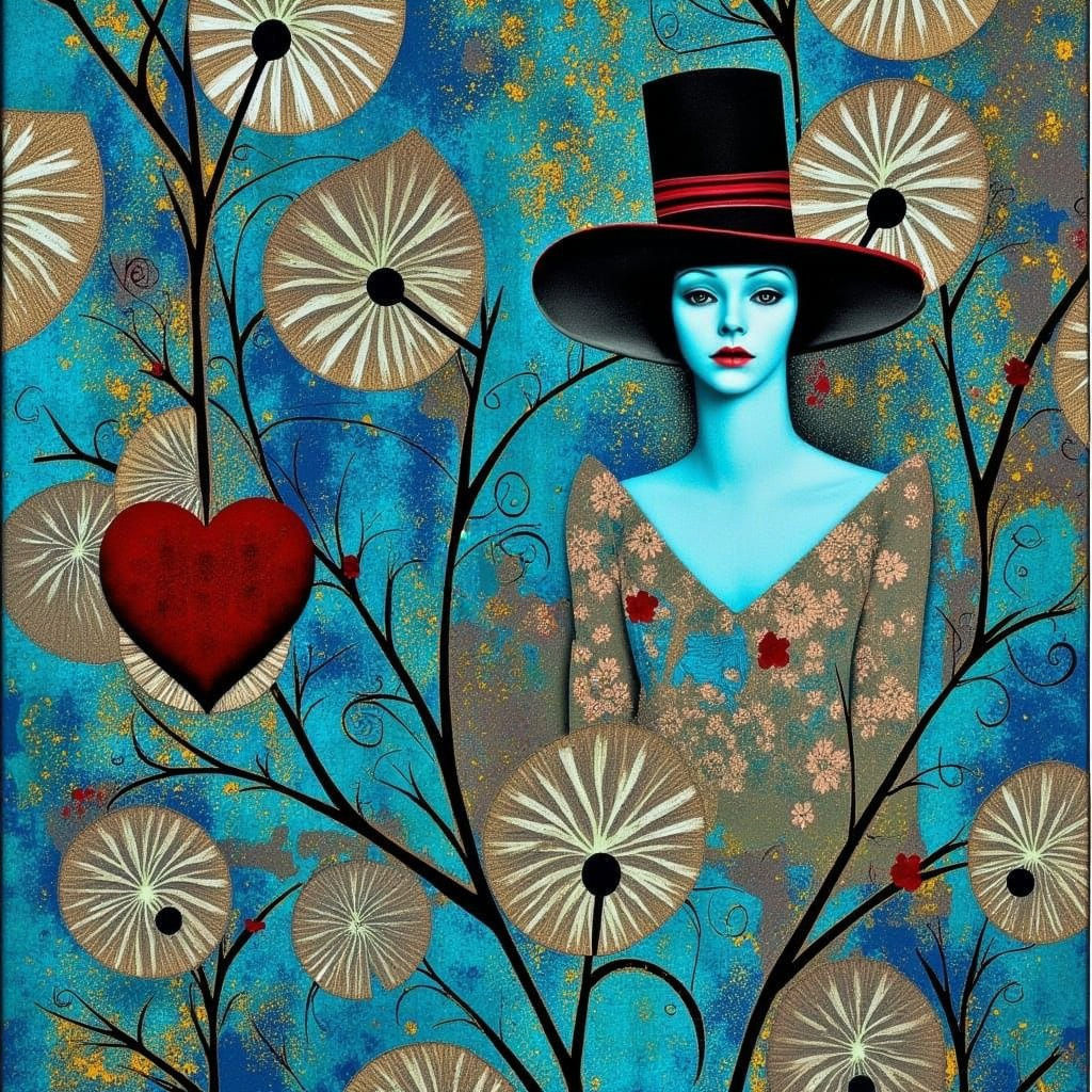 Gothic Art Nouveau Heart with Swirling Foliage