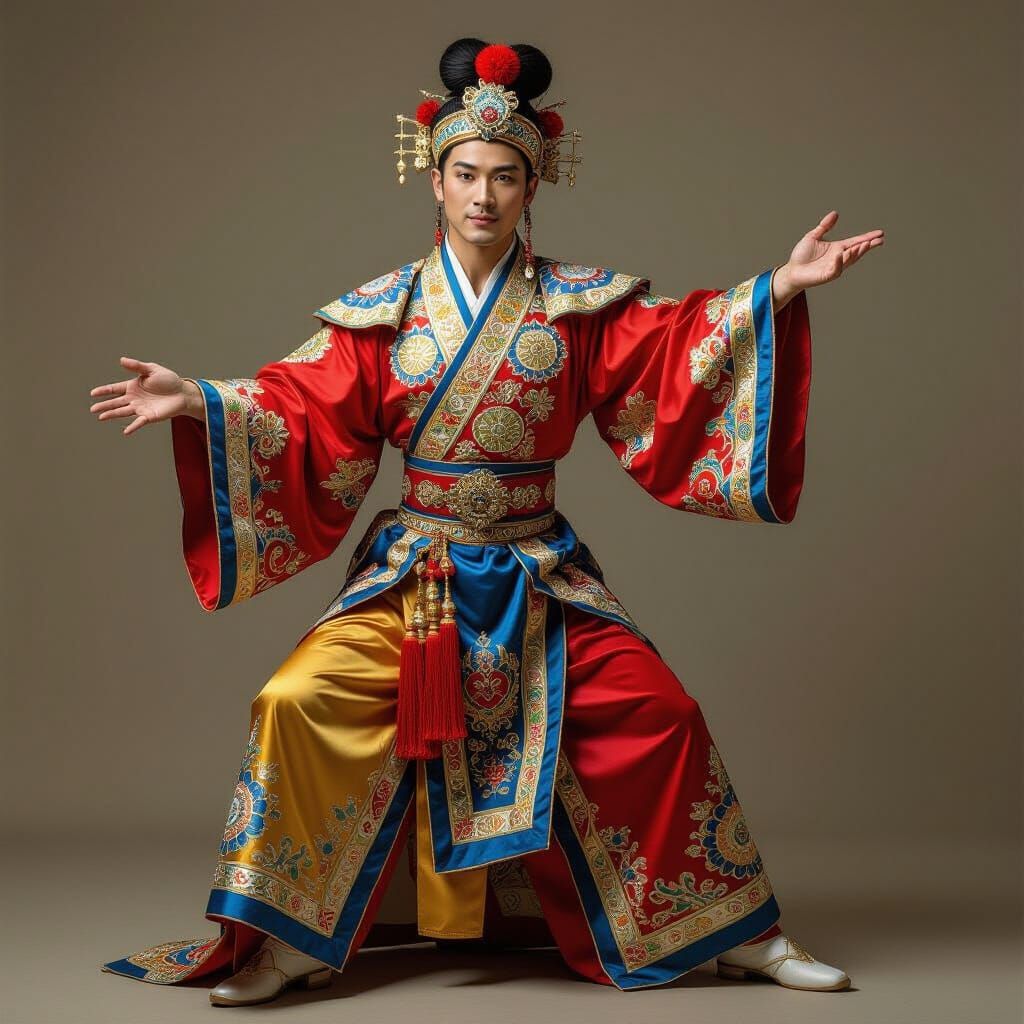 Rainbow Hanfu Dancer in Hyperrealistic Painting