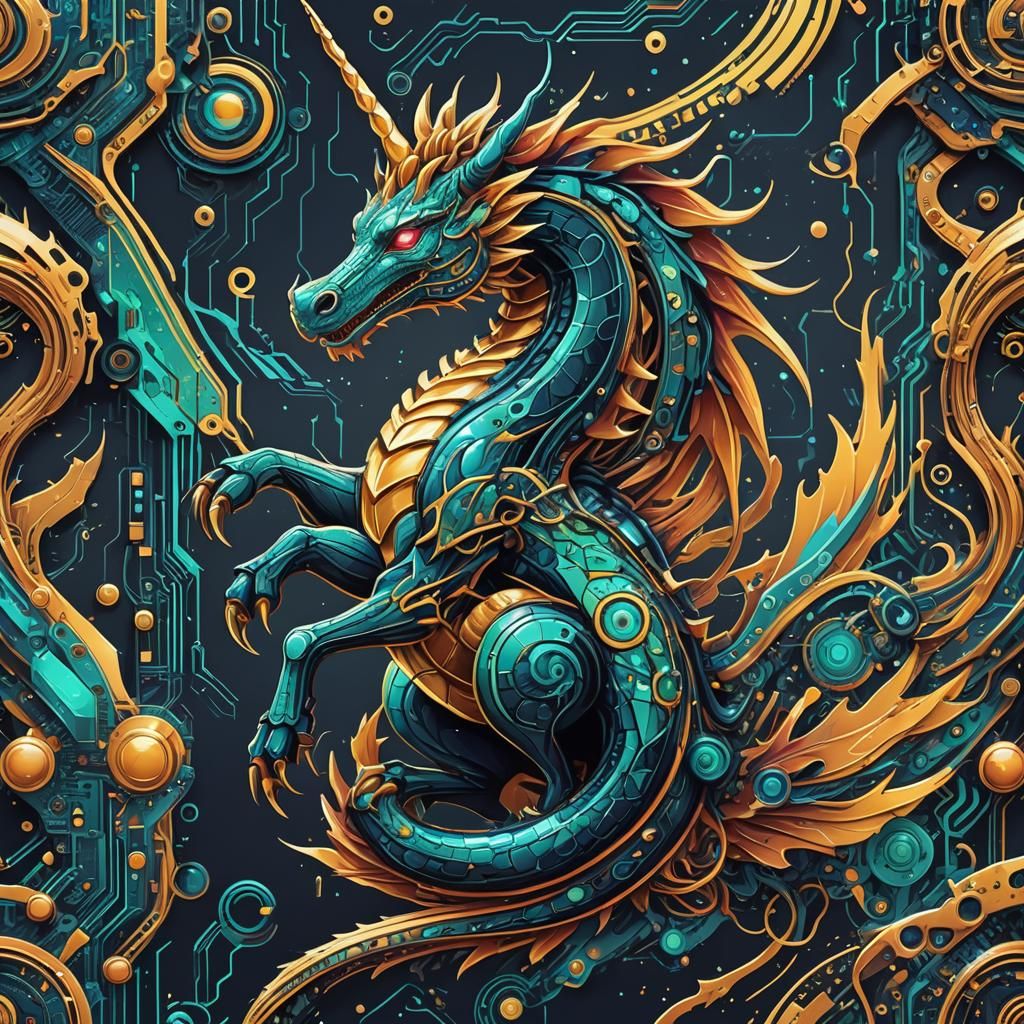 Mythical Creature Logo with Technology Elements