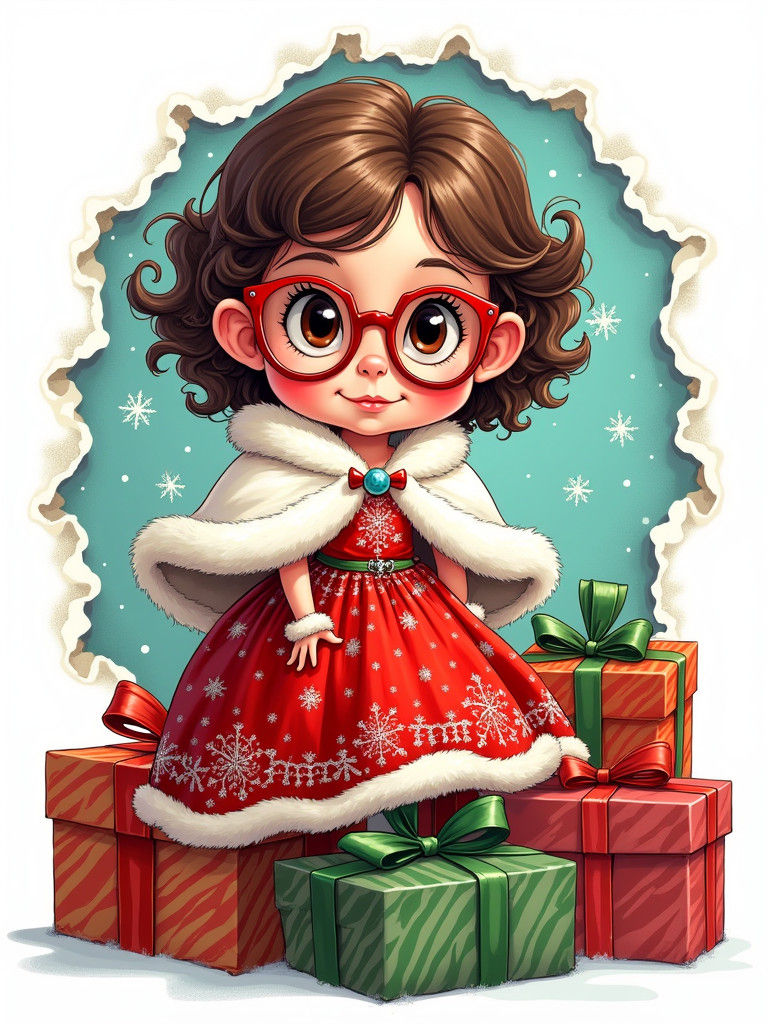 Festive Child Caricature in Comic Book Style