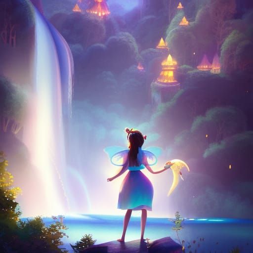 Magic Waterfall Fairy Digital Illustration
