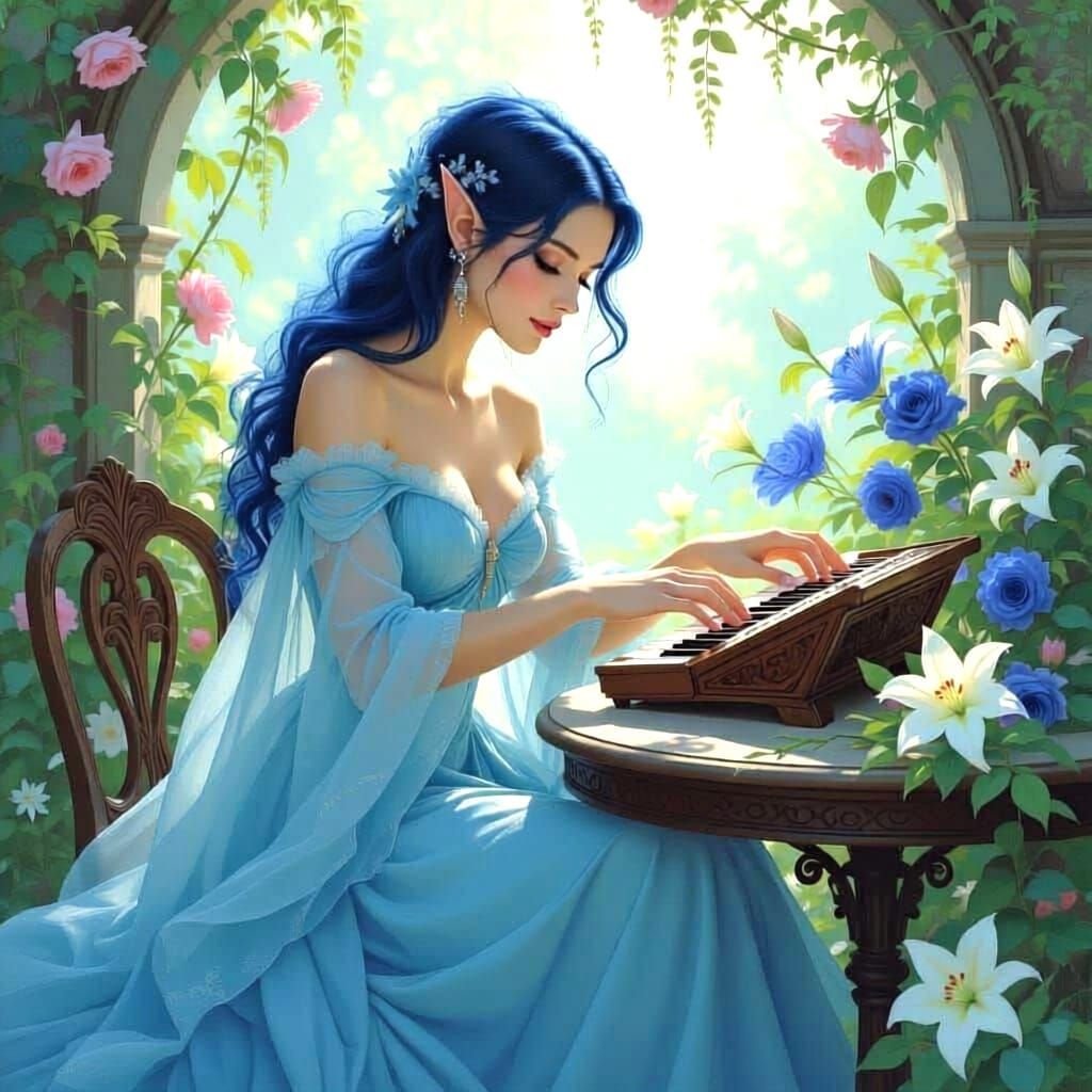 Elven Musician in an Impressionist Tavern