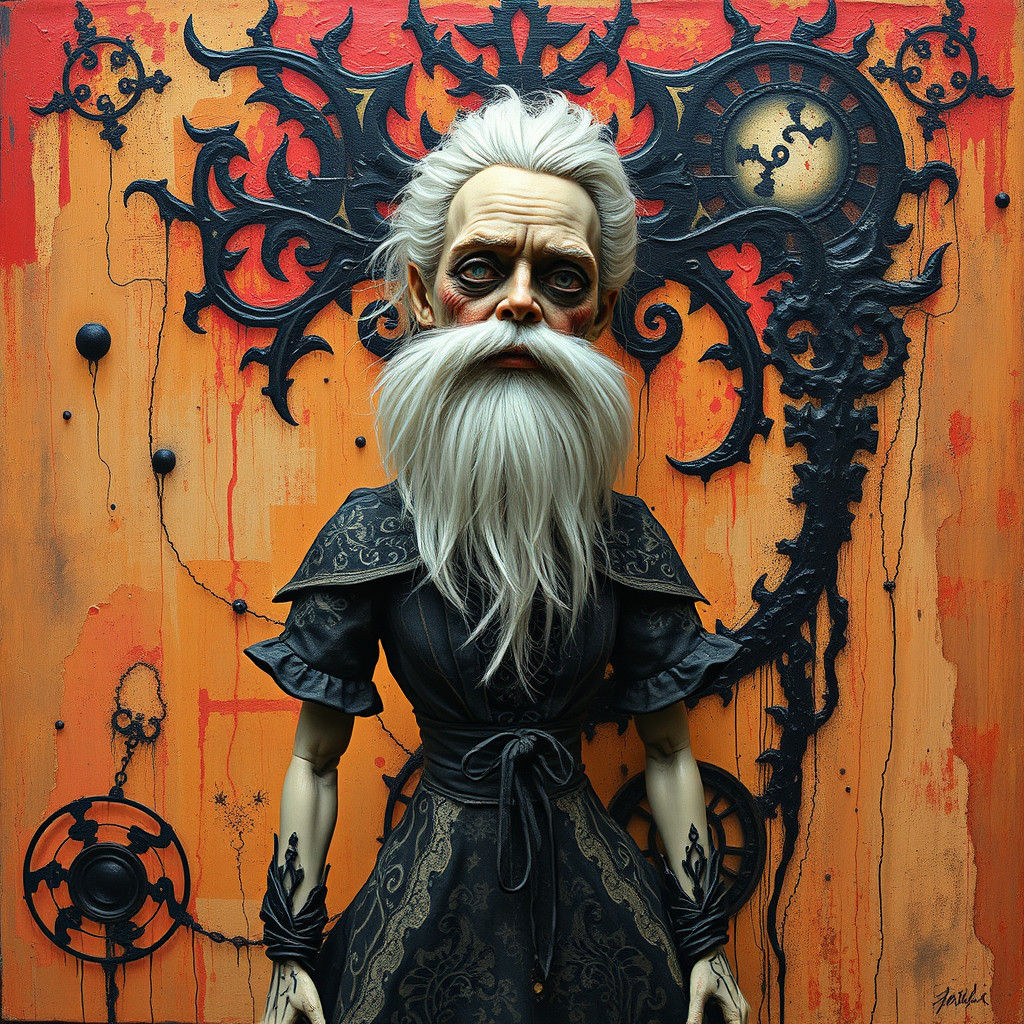 Surreal Bearded Barbie in Heavy Metal Impasto Style