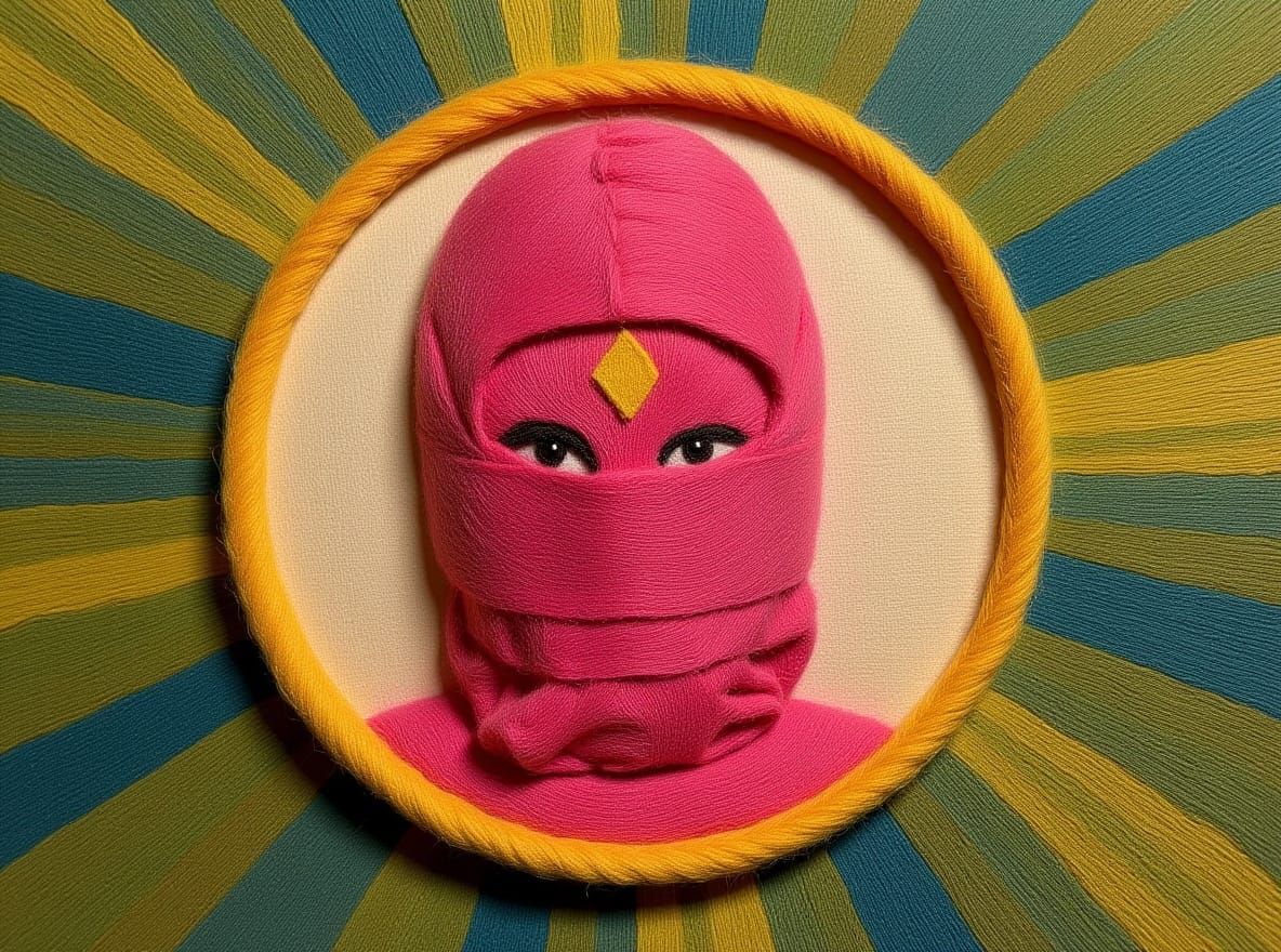 Pink Ninja Ranger in Felted Wool Art Style