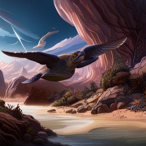 Turtles Fly South: Detailed Fantasy Concept Art