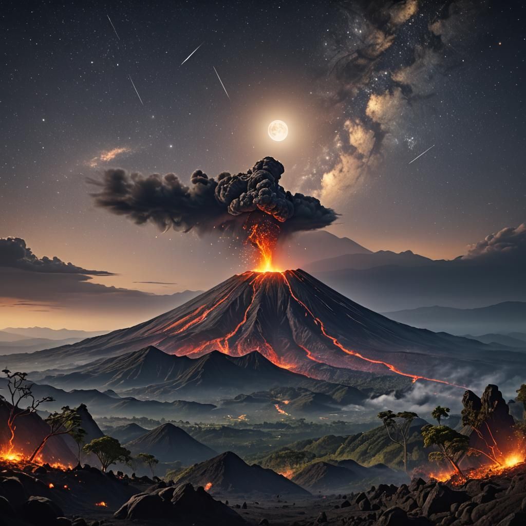Izalco Volcano at Night: Fantastical Matte Painting