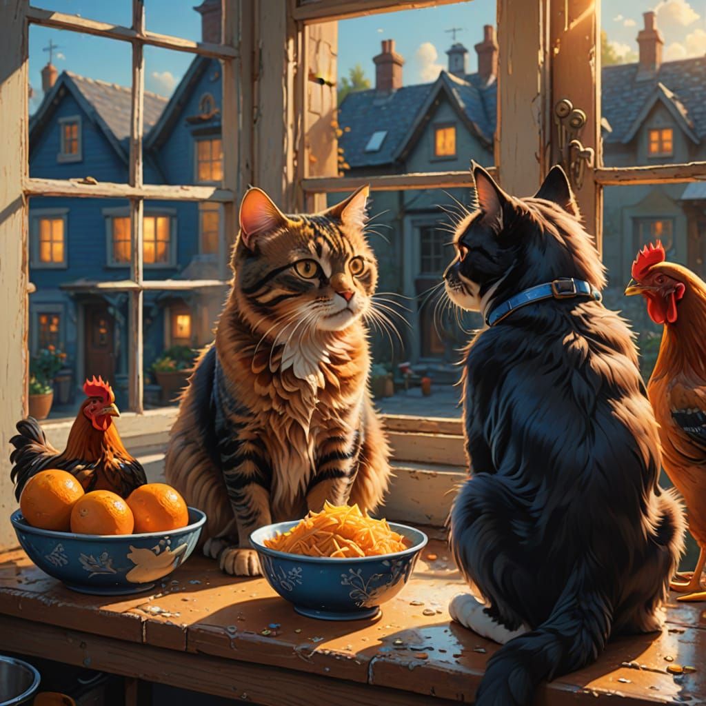 Fantasy Animals Gazing Through a Window