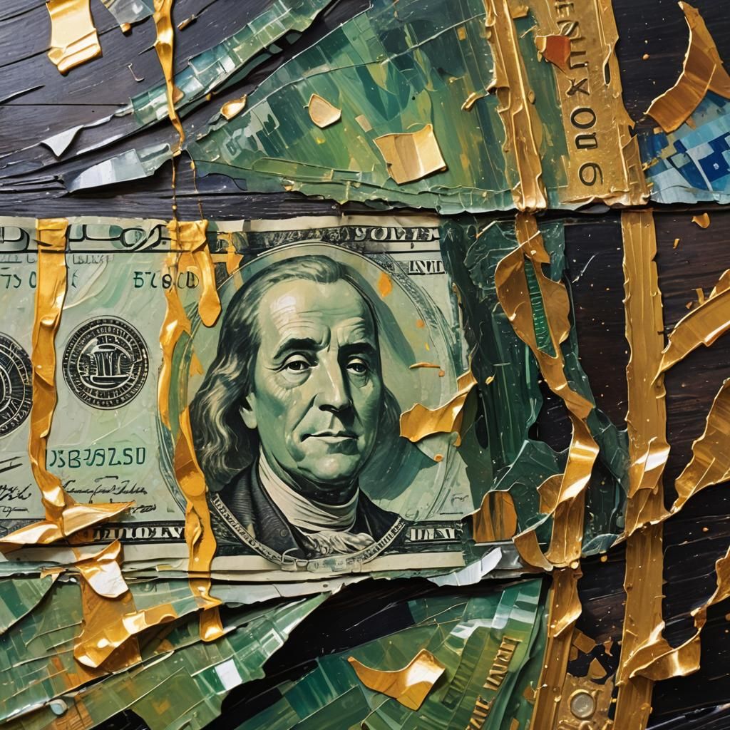 Digital Dollar in Expressionist Neo-Impressionism Oil Painti...