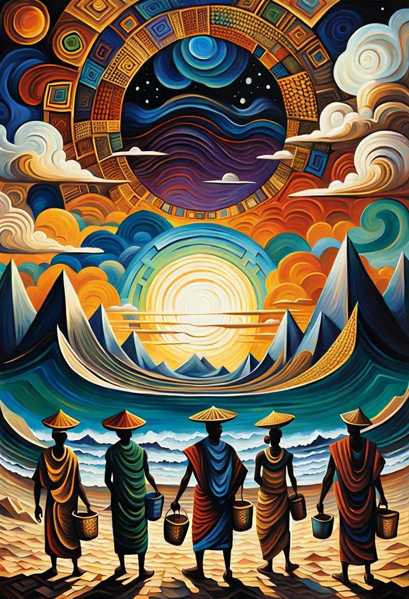 Celestial African Marketplace in Post-Impressionist Oil