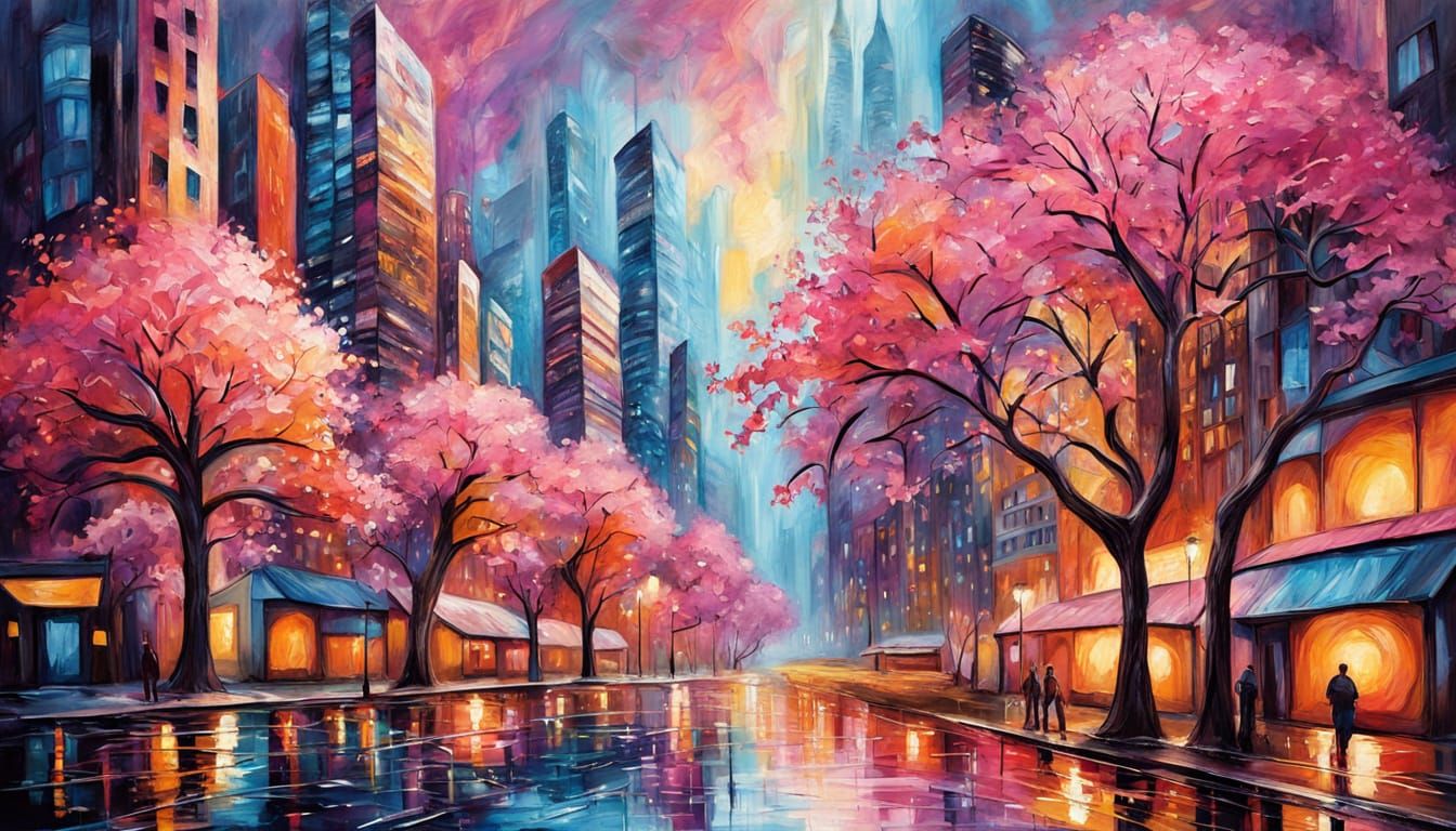 Pink City Street: Abstract Expressionist Digital Art