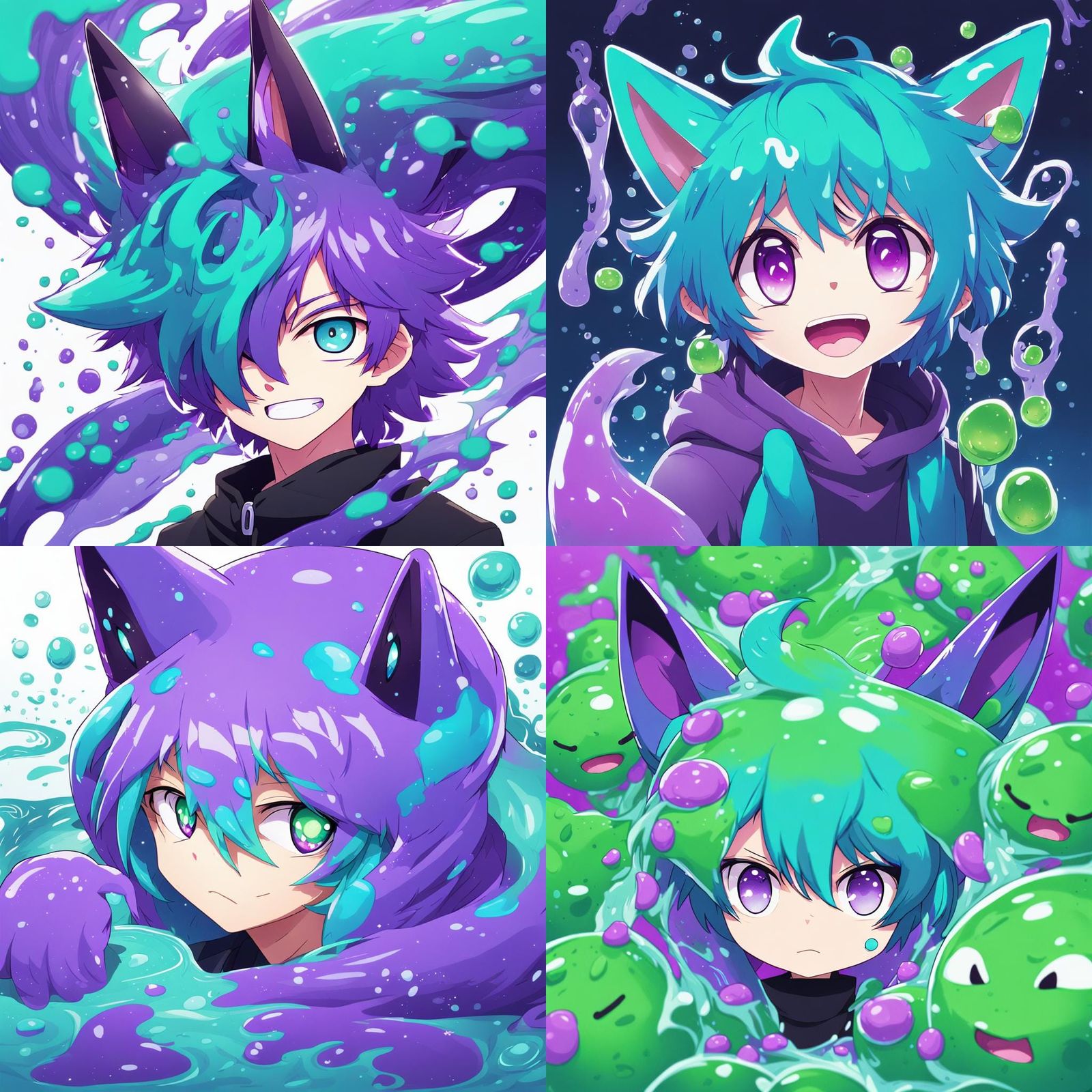 Anime Teal Slime Character with Fox Features