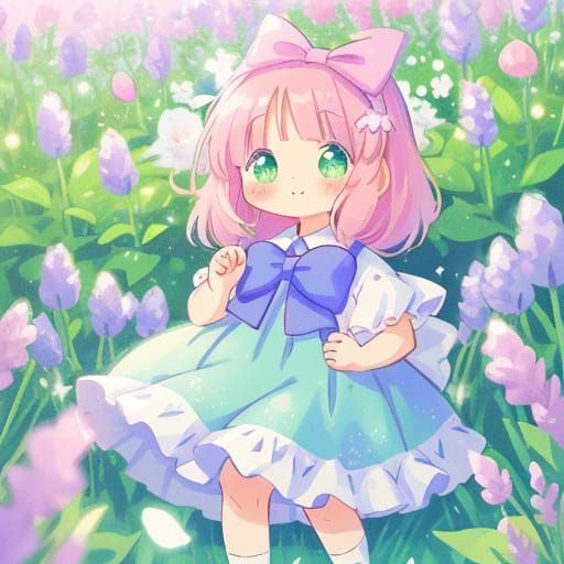 Pastel Anime Garden Girl in Dreamy Surroundings