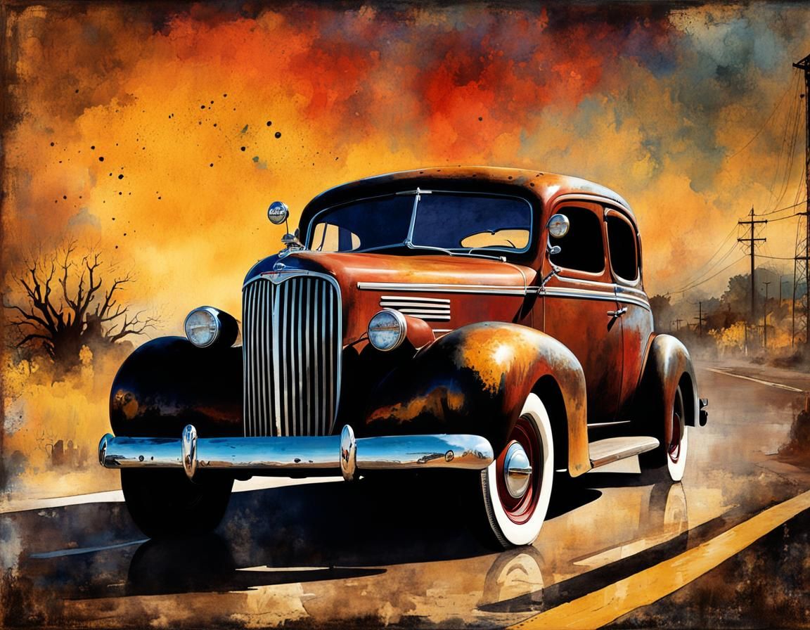 Route 66: Antique Watercolor Fantasy Art