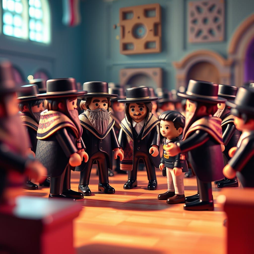 Vibrant Playmobil Synagogue Scene in Whimsical Candy Art Sty...