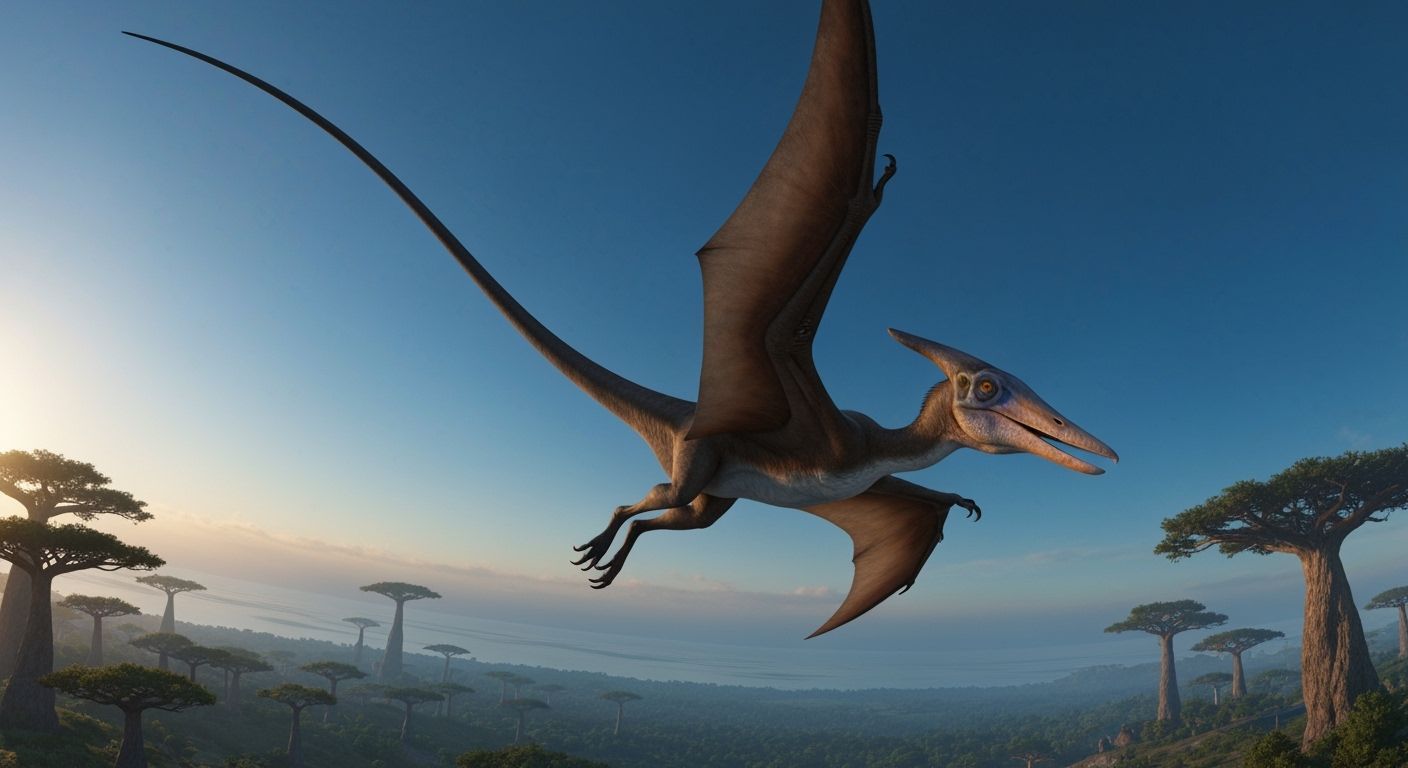 Pterodactyl Soaring Above Prehistoric Coastline: Watercolor ...