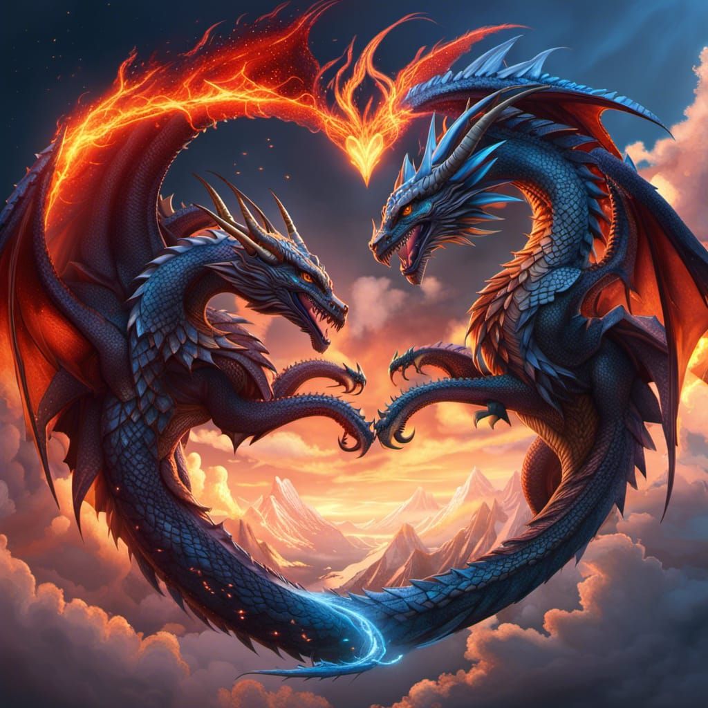 Dragons Form Heart in Sky: Fantasy Concept Art