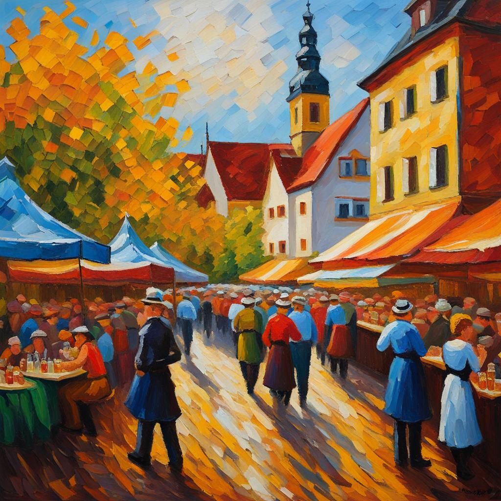 Oktoberfest Scene in Expressionist Impasto Style