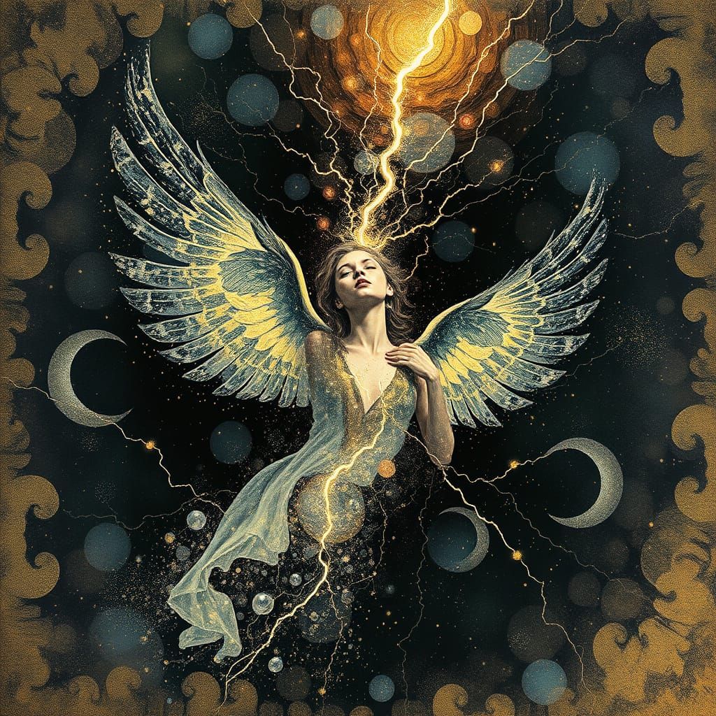 Surreal Pointillist Portrait of a Being in Kinesthetic Vorte...