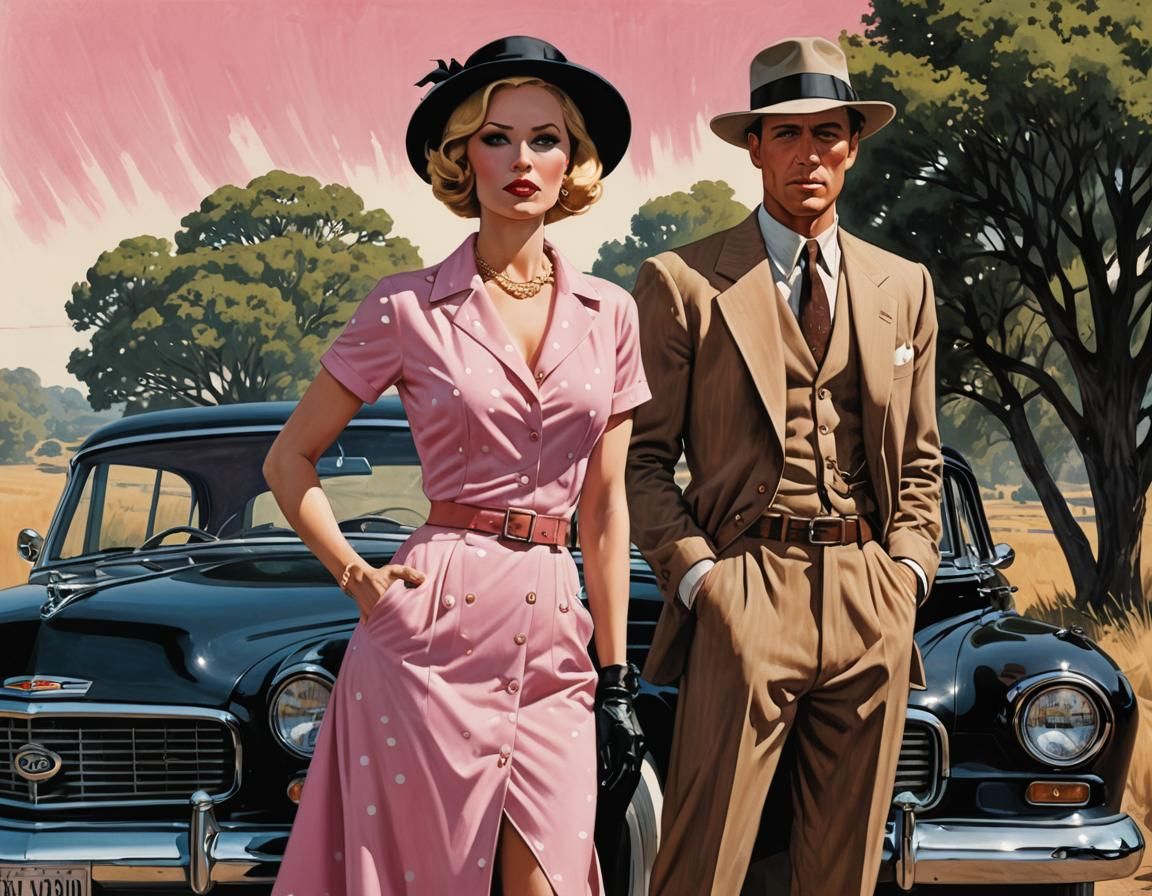 Bonnie and Clyde Illustration in Comic Book Style