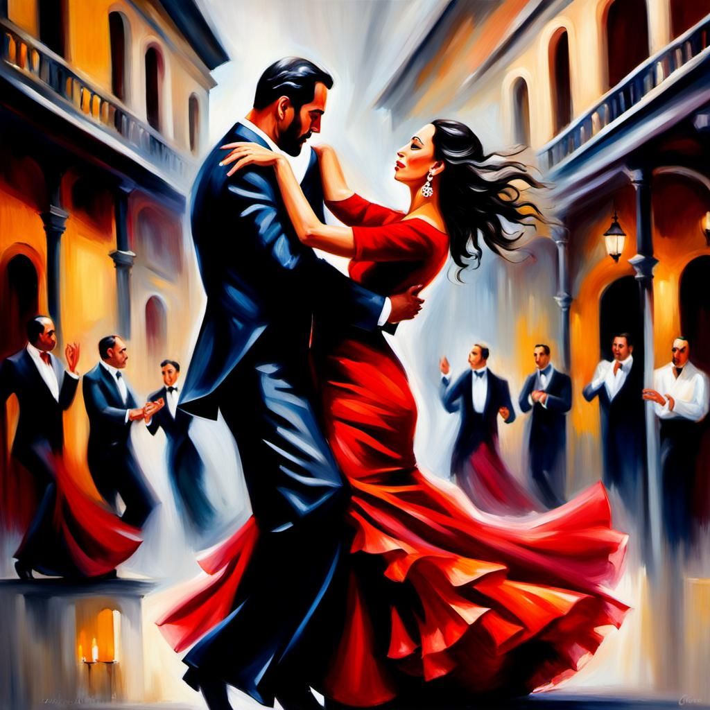 Flamenco Dancers in Madrid: An Oil Painting