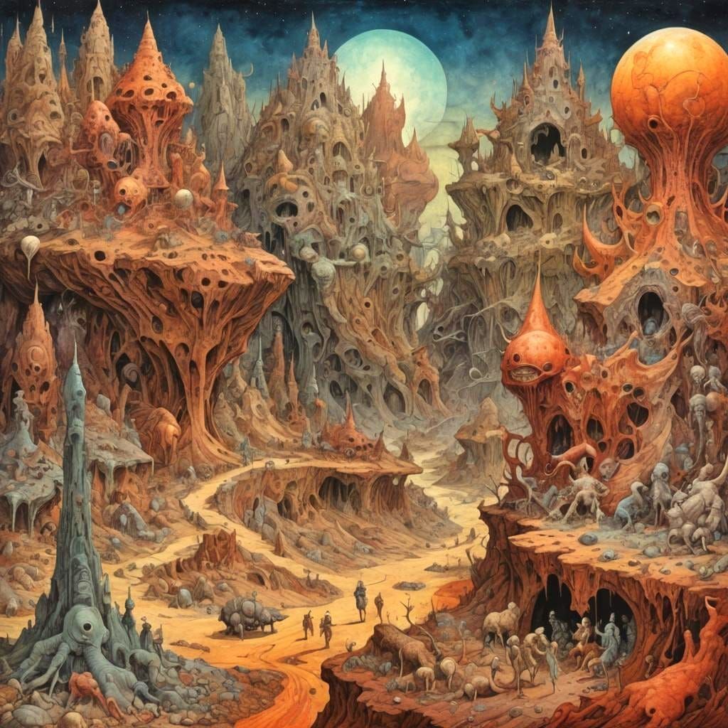 Surreal Wasteland Dreamscape in Mixed Media Style