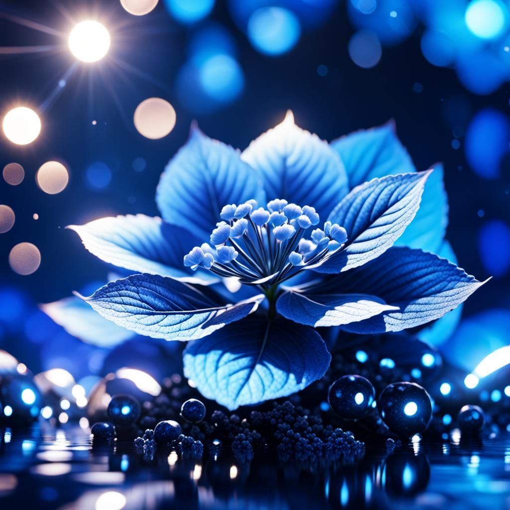 Black and Blue Hydrangea in Cosmic Lake Concept Art