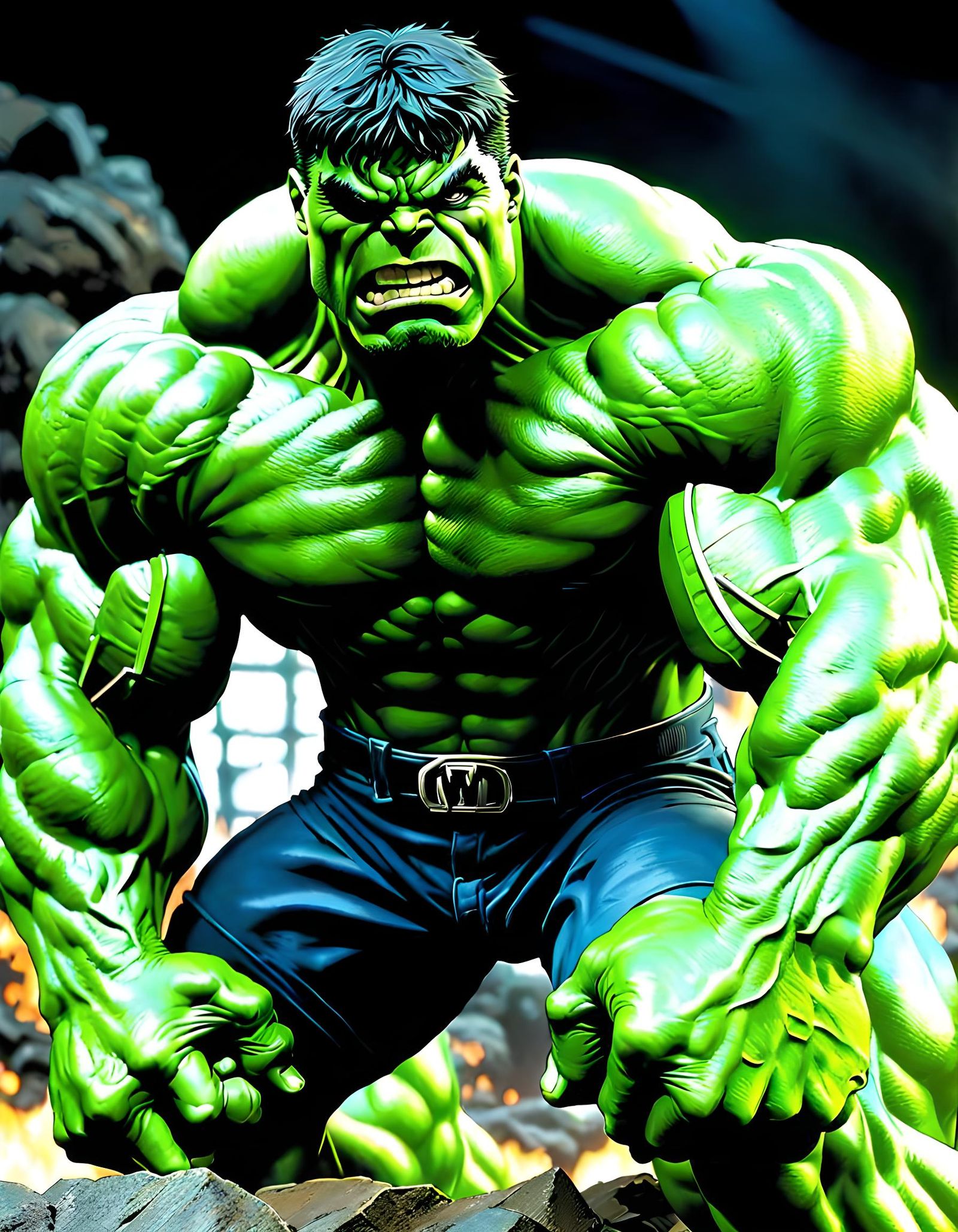 Hulk in Martial Pose: Comic Book Style