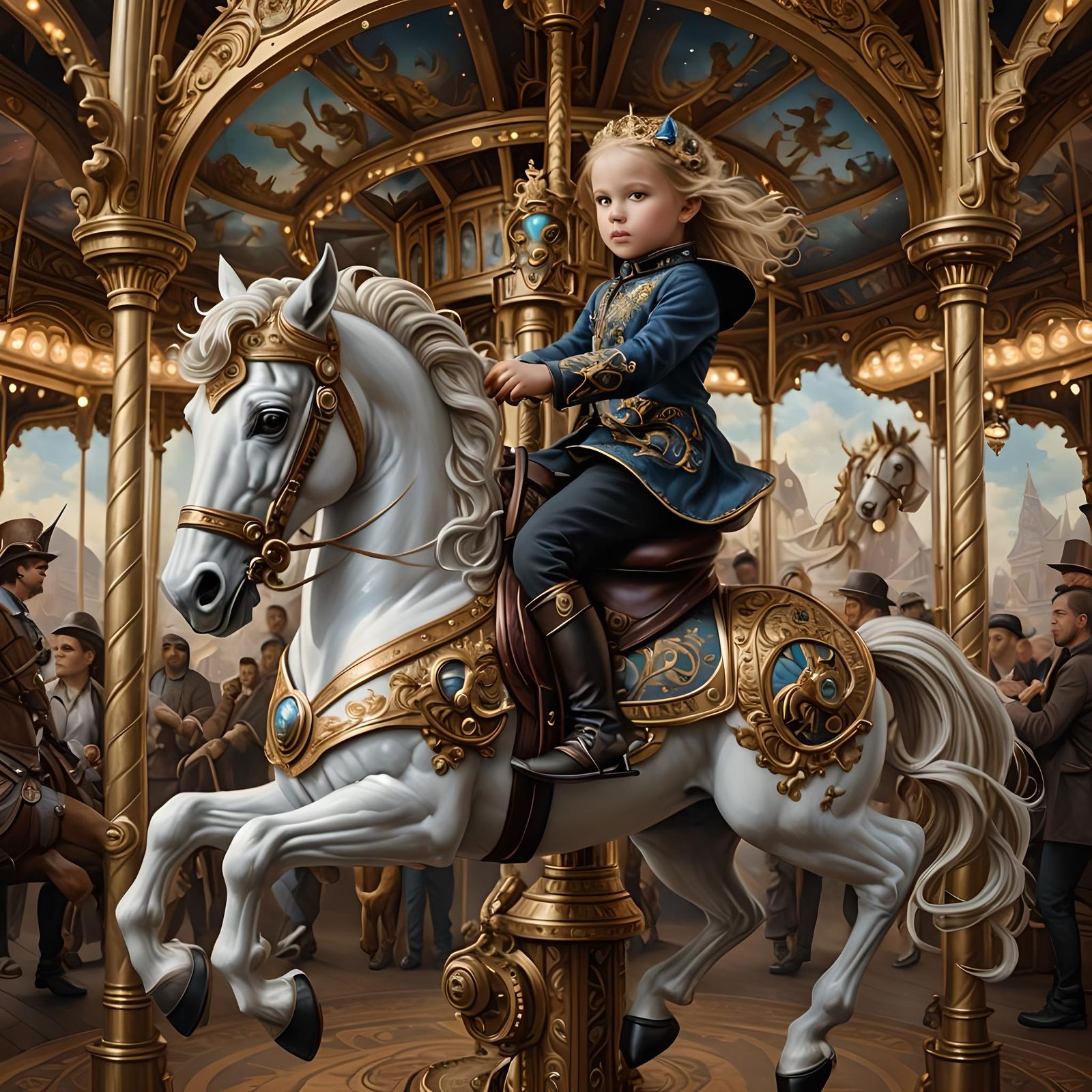 Toddler Rides Flying Steampunk Carousel Horse