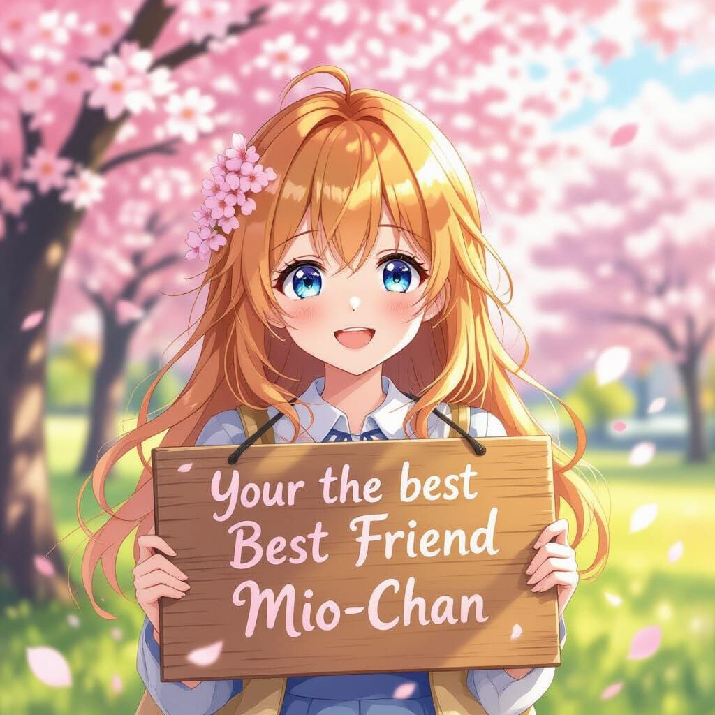 Anime Girl with Blonde Hair Amidst Cherry Blossoms