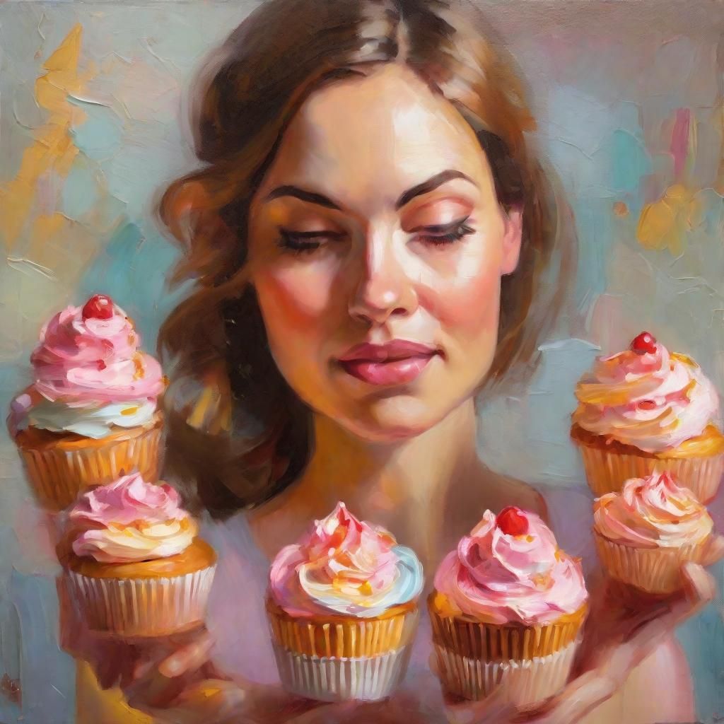 Woman with Cupcakes: Oil Painting Portrait