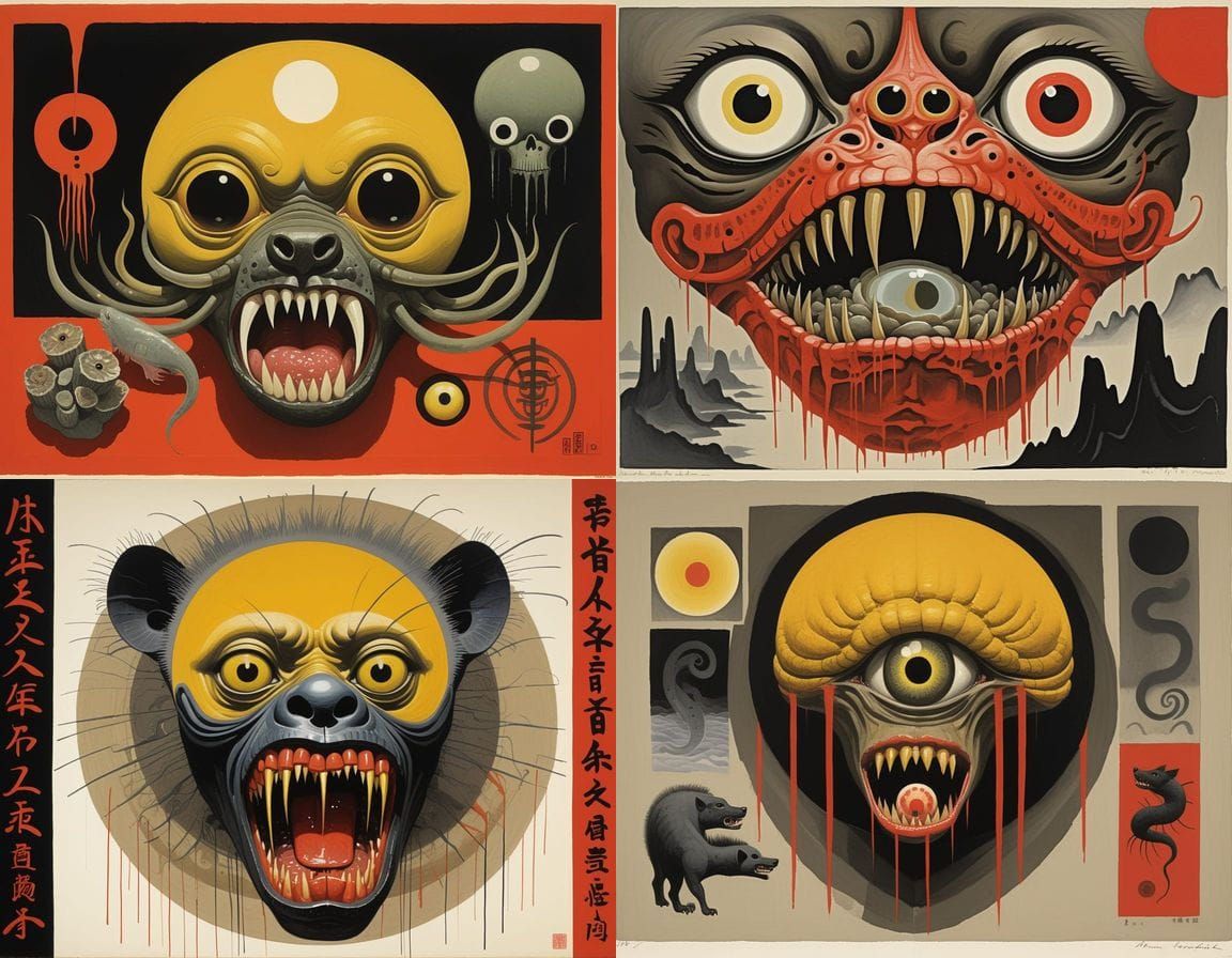 Surreal Horror: Brutal 1950s Japan in Sumi-e Style