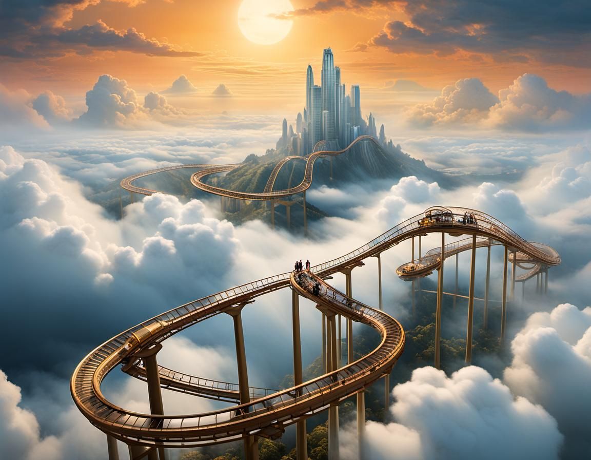 Surreal Roller Coaster Soars Through Dreamy Cloudscape