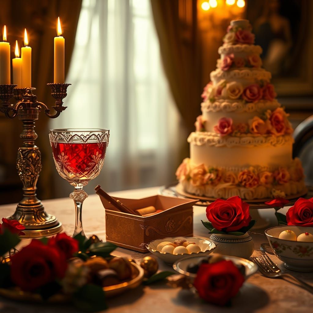 Romantic Candlelit Table for Two: Luxurious Still Life