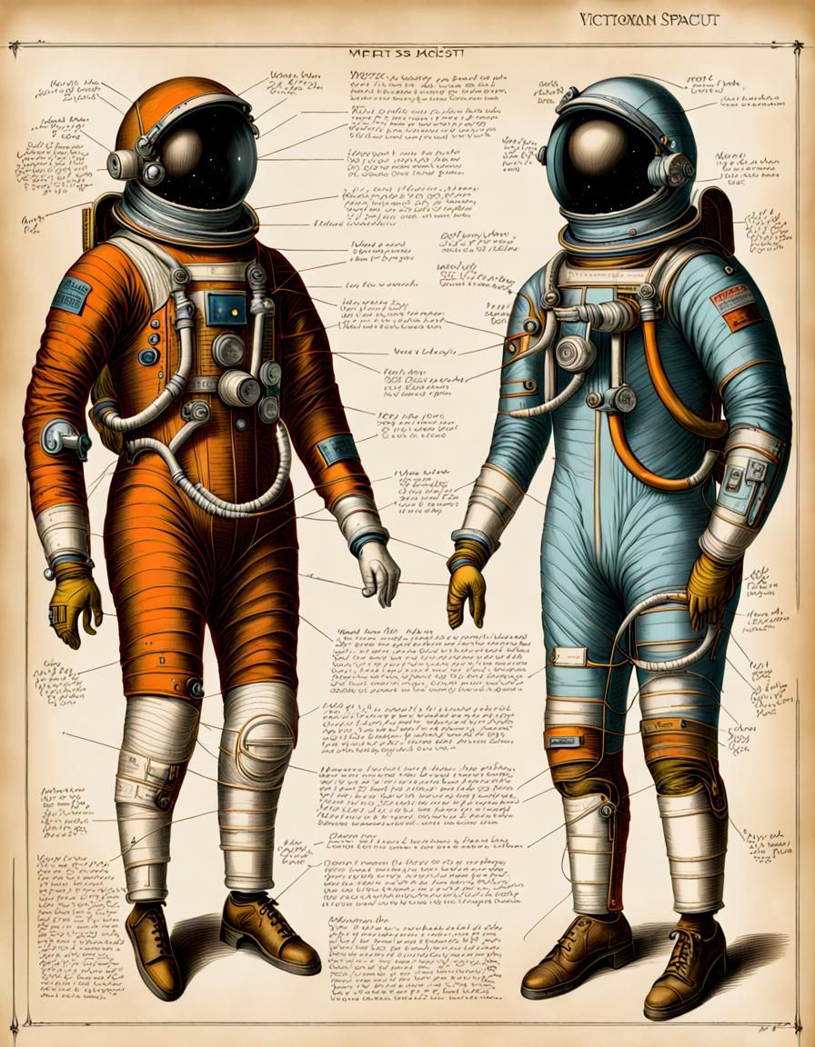 Victorian Spacesuit Diagram with Detailed Annotations