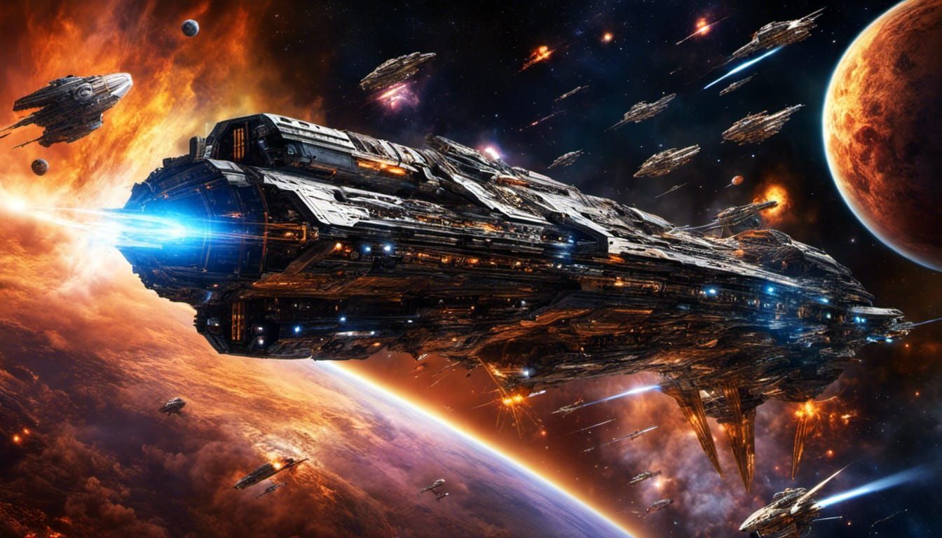 Epic Space Battle with Intricate Spaceships