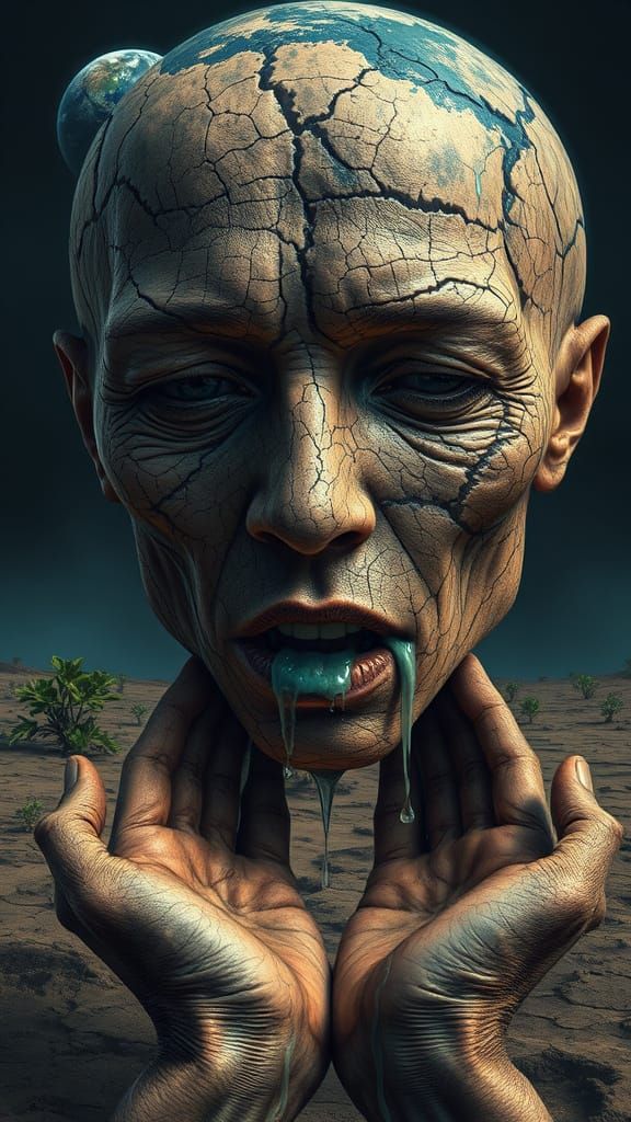 Desiccated Human Form Amidst a Barren, Earth-Toned Landscape