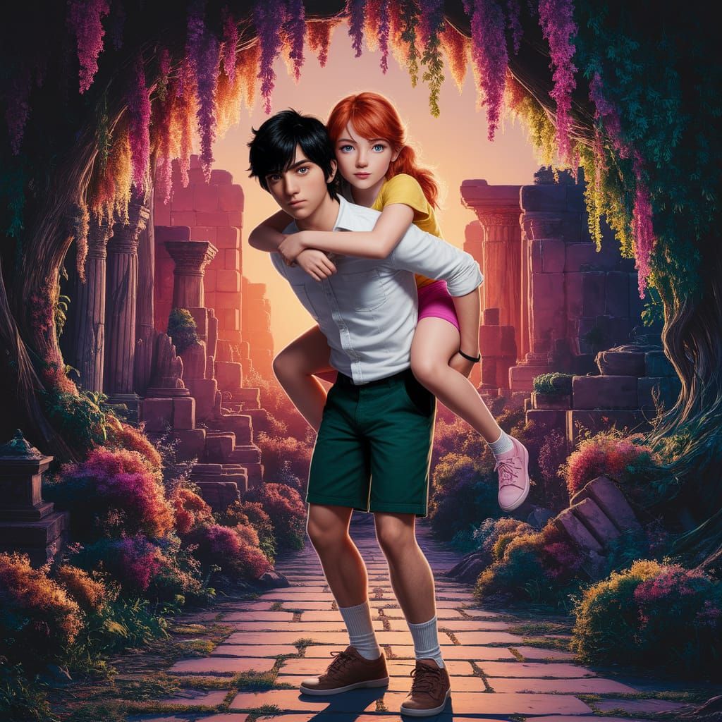 Fantastical Piggyback Ride in a Lush, Ancient World