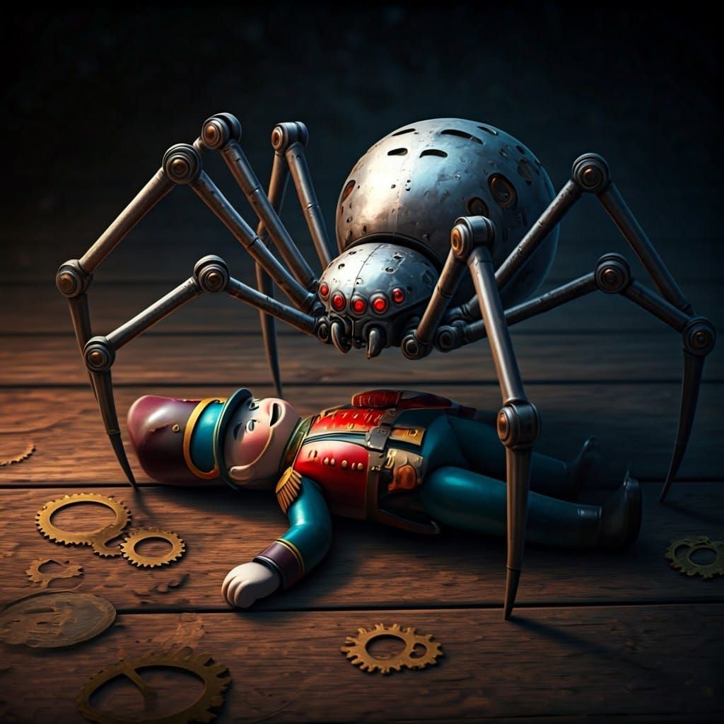 Clockwork Spider over Toy Soldier, Steampunk Aesthetic