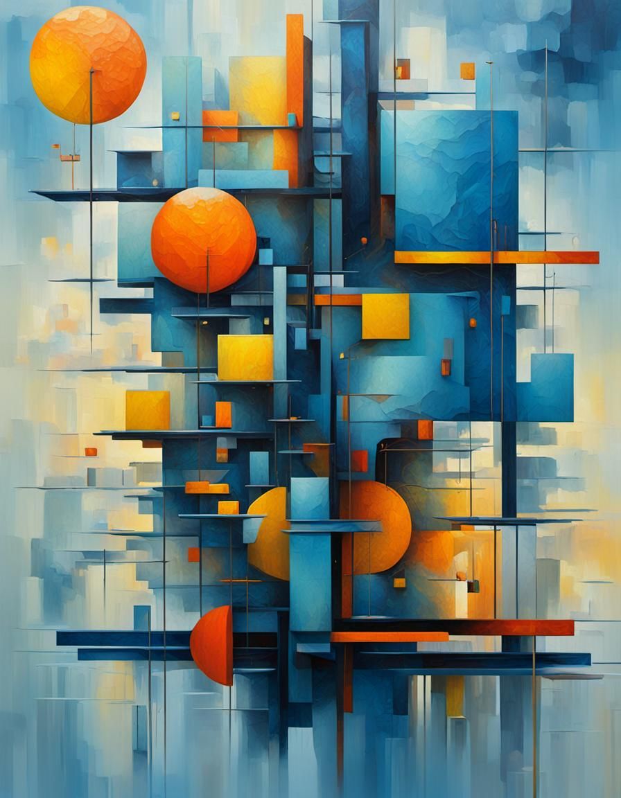 Mid-Century Modern Geometric Oil Painting in 8K