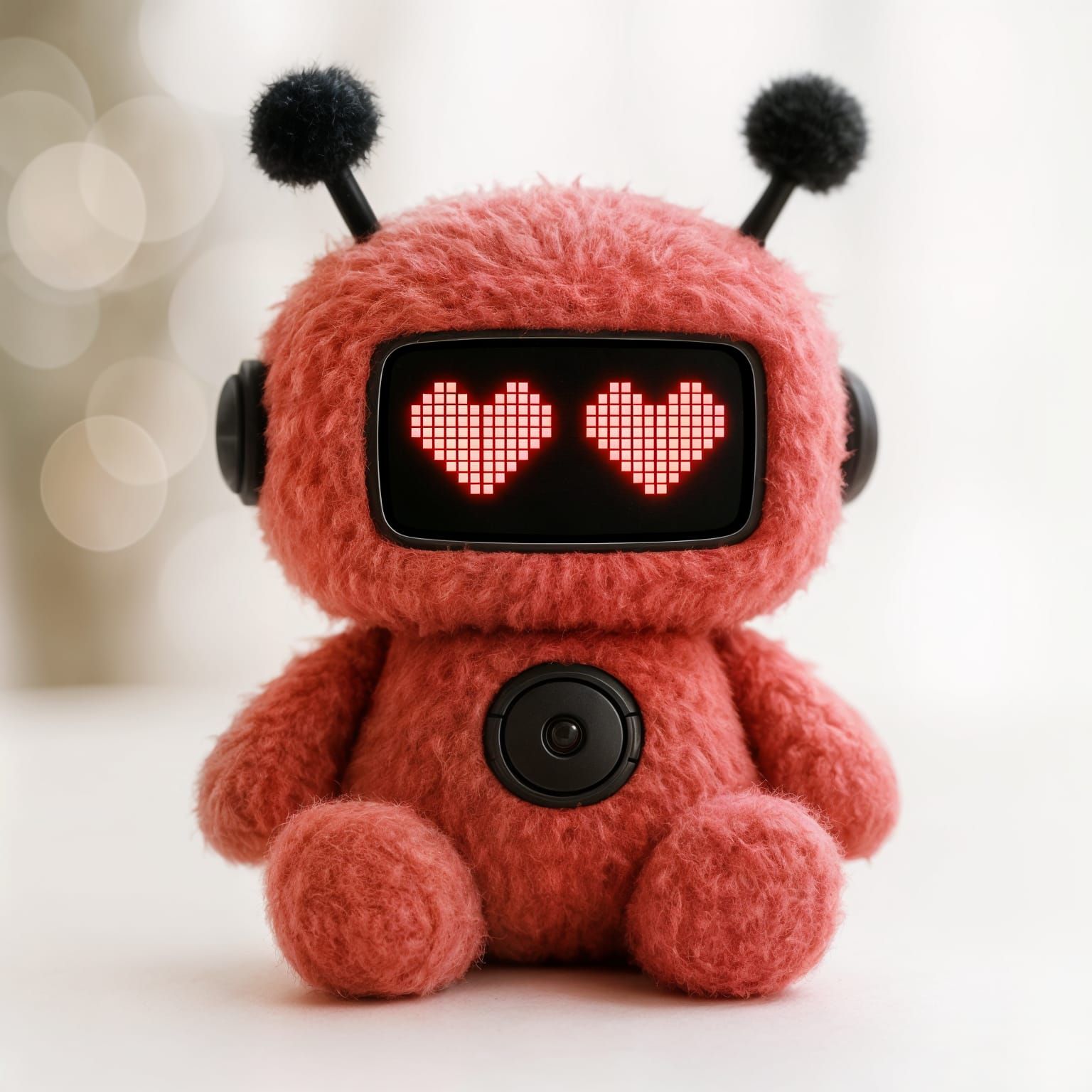 Cute Electronic Plushie Robot with Pixel Heart Eyes