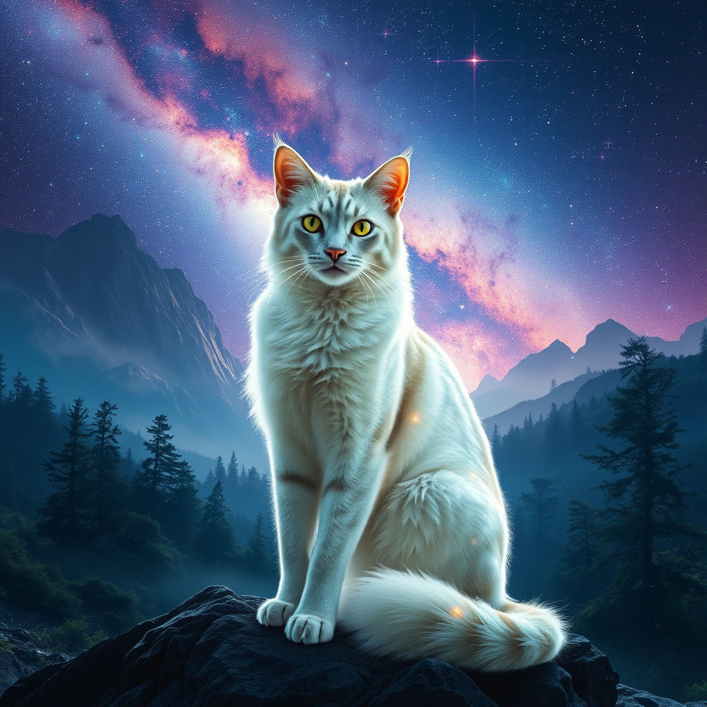 Ethereal Cat in Bioluminescent Forest