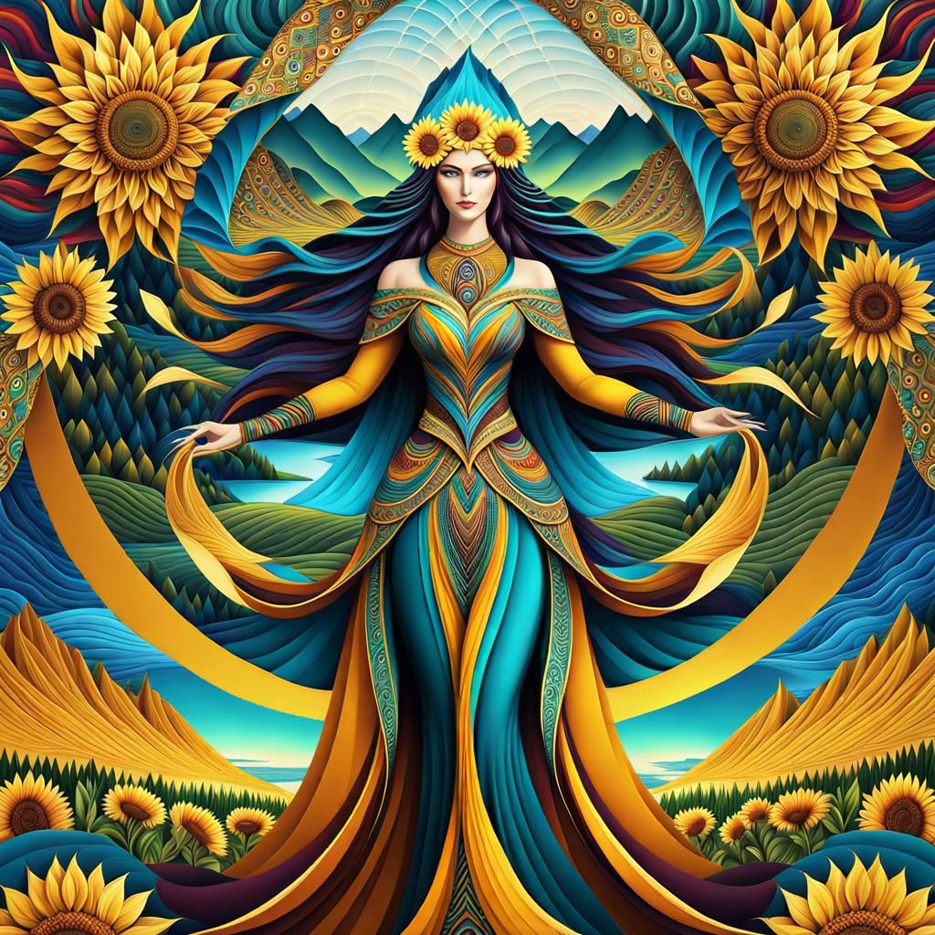 Berehinya amongst Sunflowers and Mountains