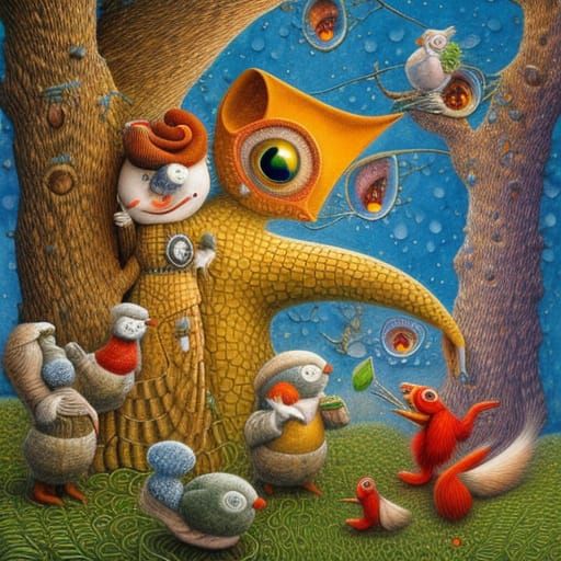 Snowman and Forest Creatures in Digital Art