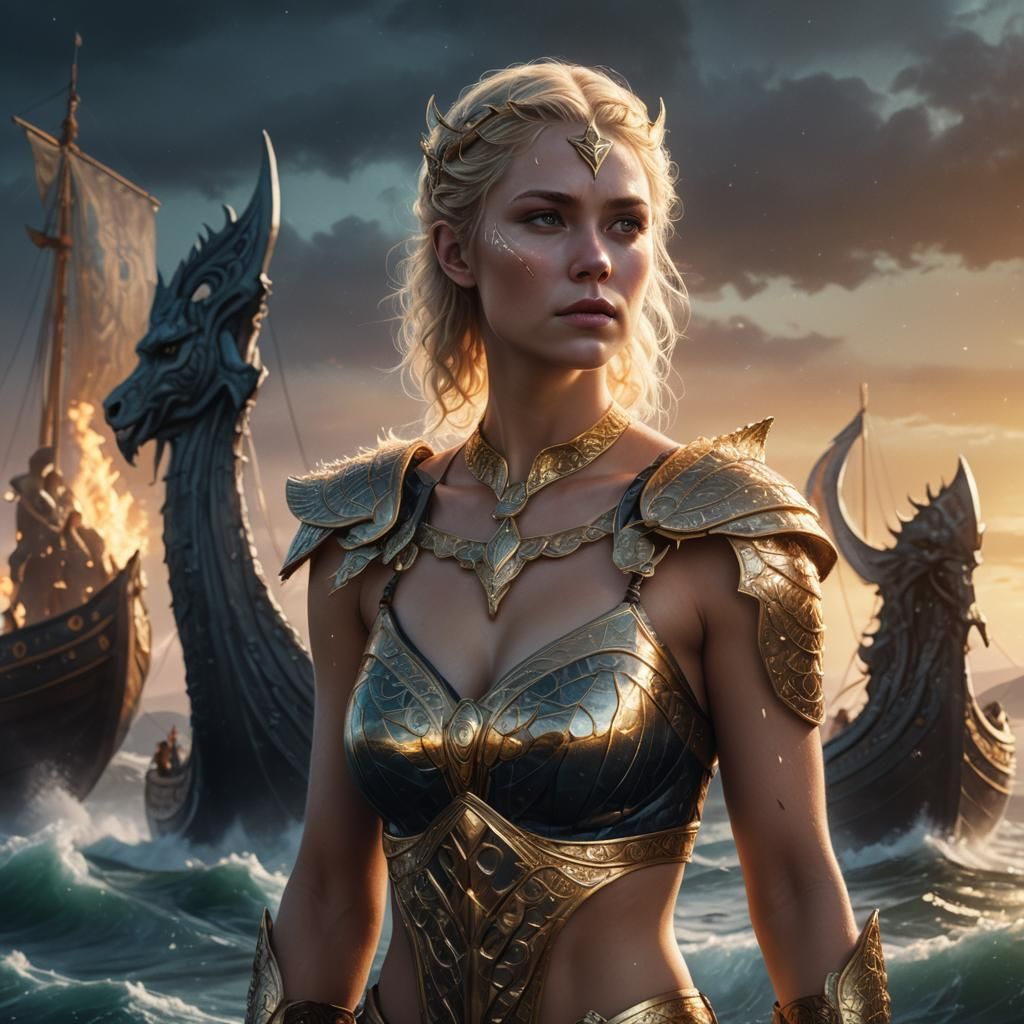 Goddess of Viking Longships: Hyperrealistic Digital Art