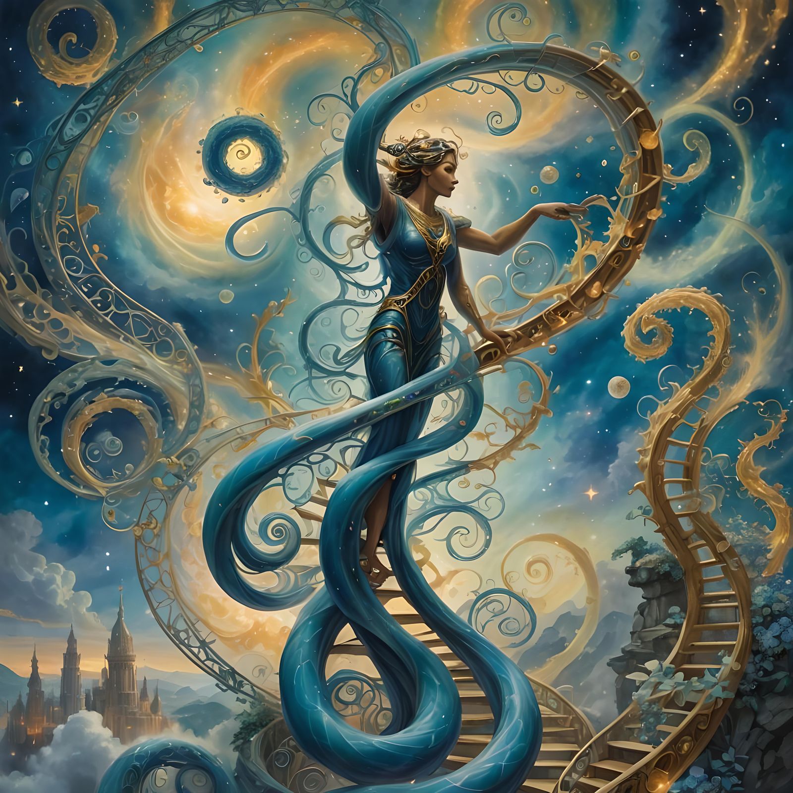 Climbing Serpent's Staff: Ethereal Fantasy Landscape