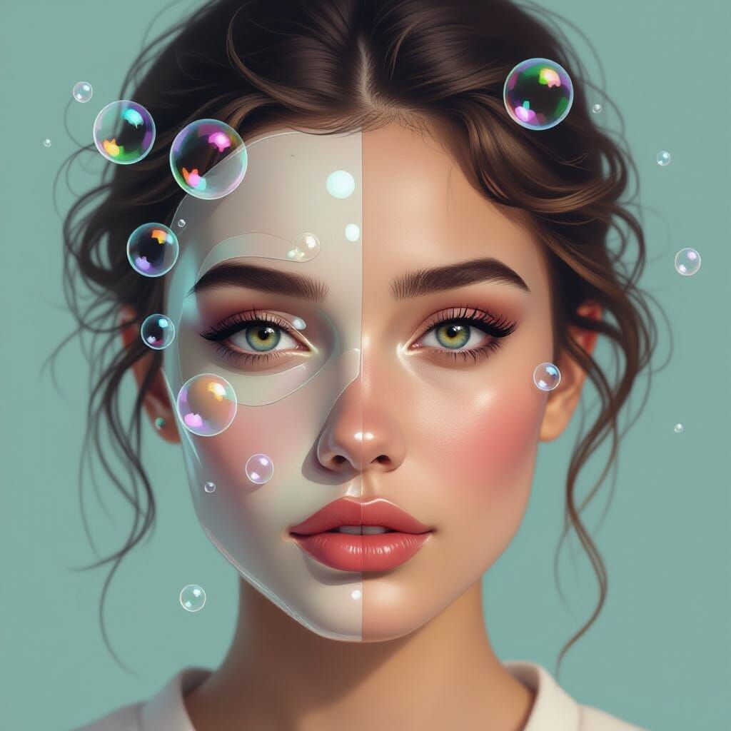 Surreal Portrait: Half Human, Half Bubbles