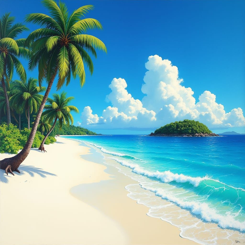 Tropical Beach Paradise Inspired by Impressionism