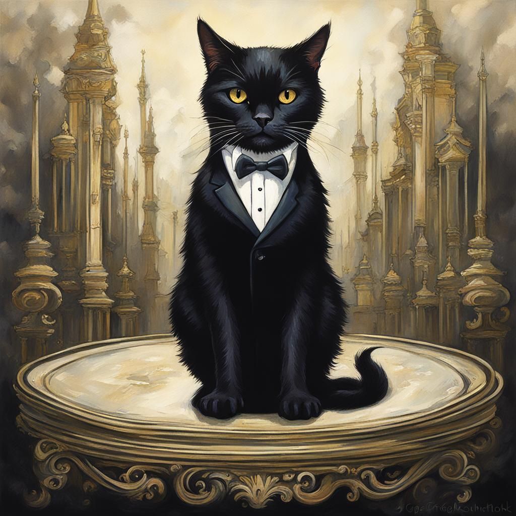 Sinister Tuxedo Cat with Crown